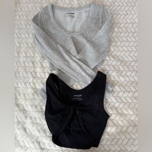 Garage Women's Ribbed Gray and Black Crop Tops